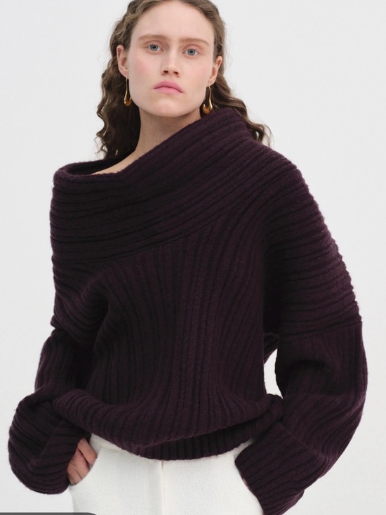 Source Unknown Sweaters - Source Unknown Becca Oversized High Roll Knit Pullover - Berry Black